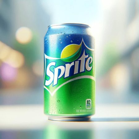 DALL·E 2023-12-09 08.30.47 - A realistic image of an aluminum can of a popular lemon-lime soda, similar to Sprite. The can is designed with bright green and blue colors and featur